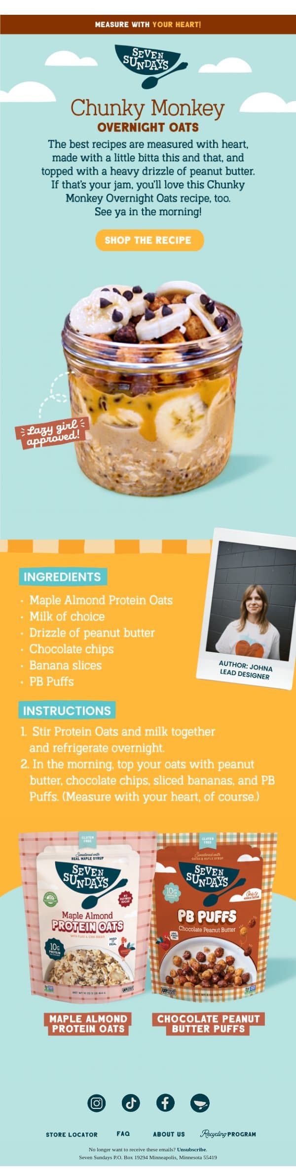 Chunky Monkey Overnight Oats email from Seven Sundays screenshot