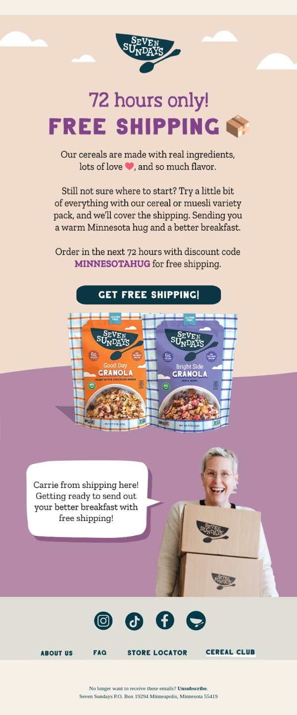 72 hours only! Free Shipping π¦ π email from Seven Sundays screenshot