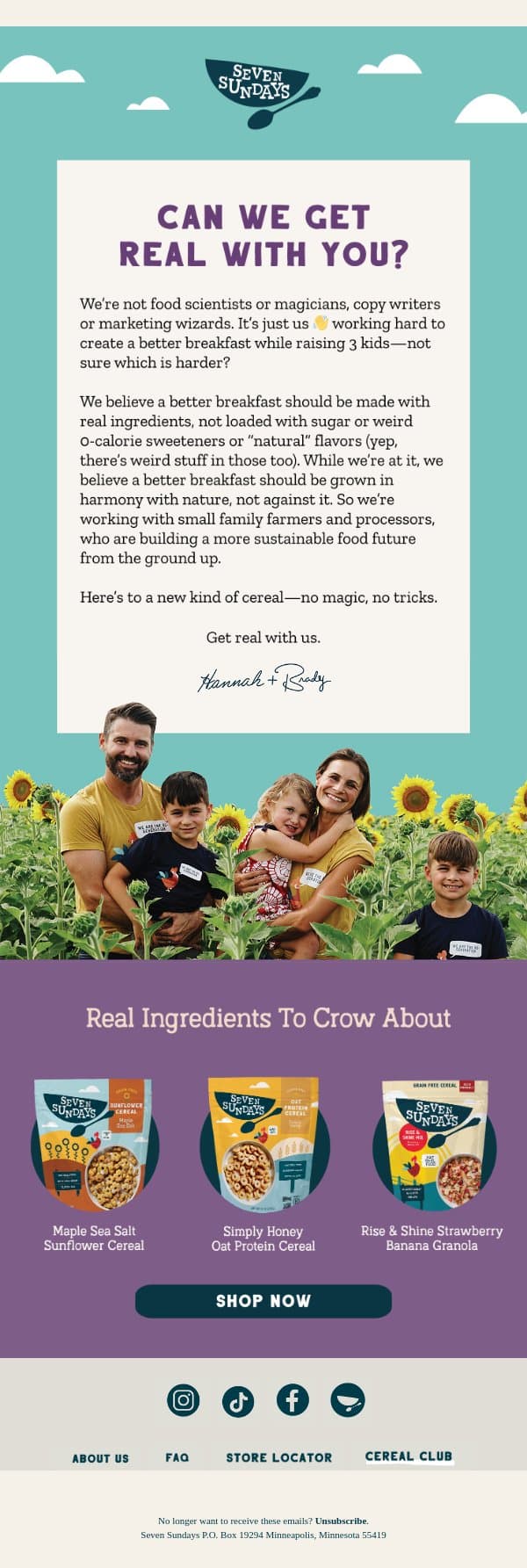 Can we get real with you? email from Seven Sundays screenshot