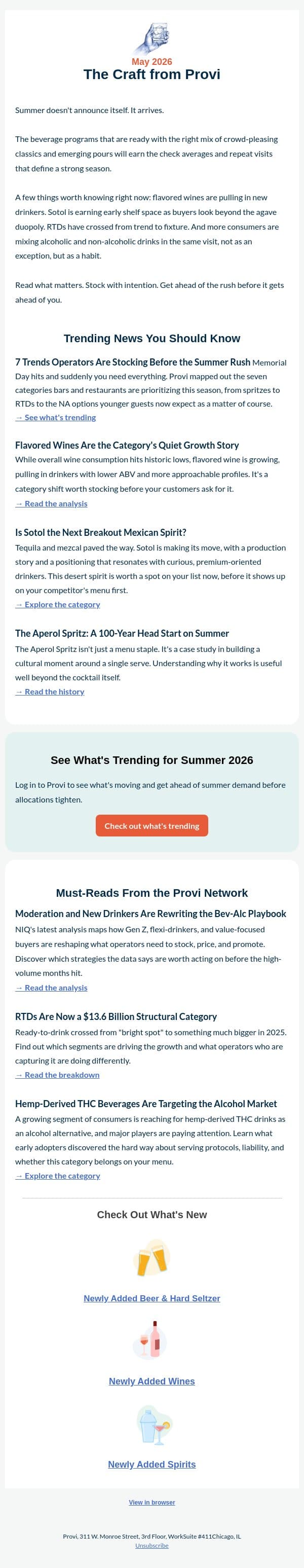 What Smart Beverage Programs Are Stocking Before Summer email from SevenFifty screenshot
