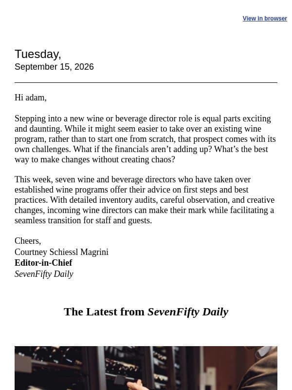 How to Take Over an Existing Wine Program email from SevenFifty