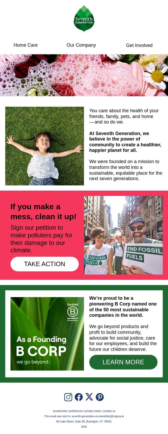 Go beyond the bottle: our values email from Seventh Generation screenshot