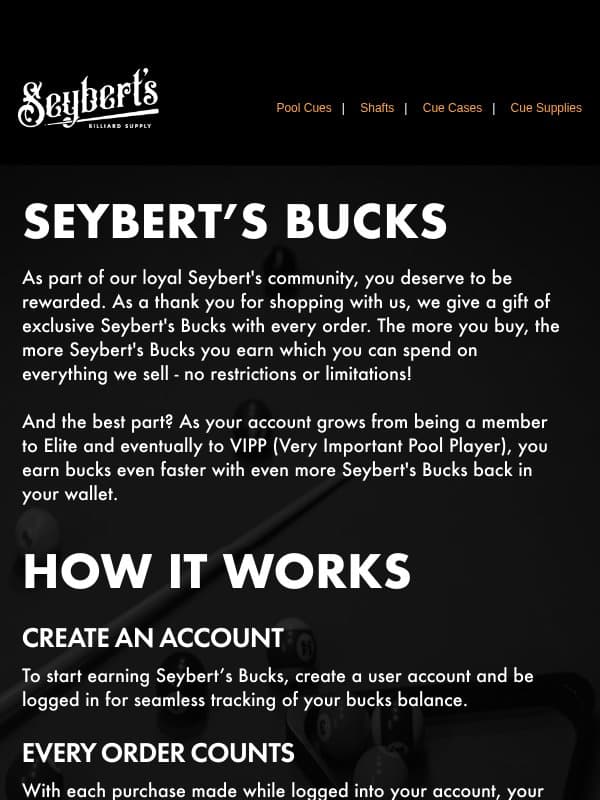 Start earning Seybert's Bucks today! email from Seyberts