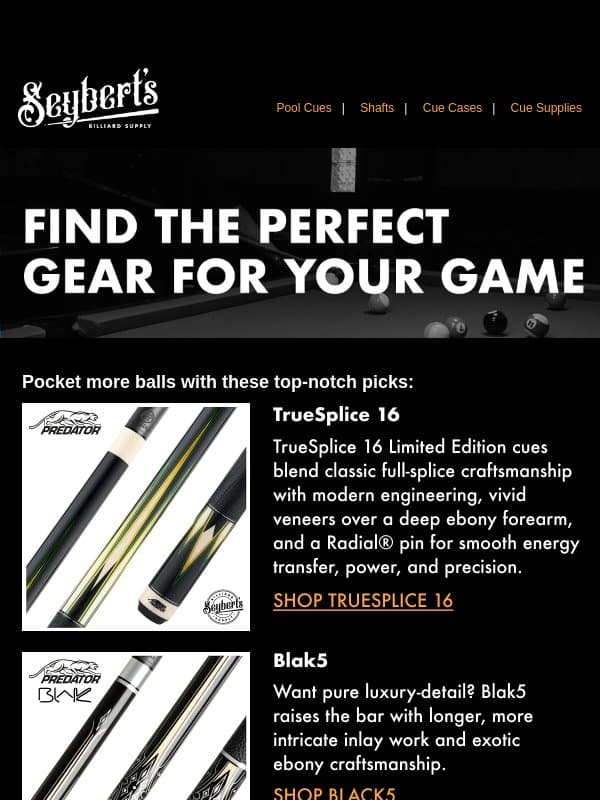 Find The Perfect Gear For Your Game email from Seyberts