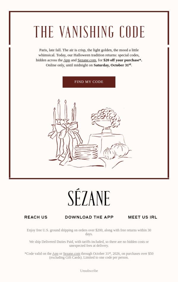 A Halloween Treat email from Sezane screenshot