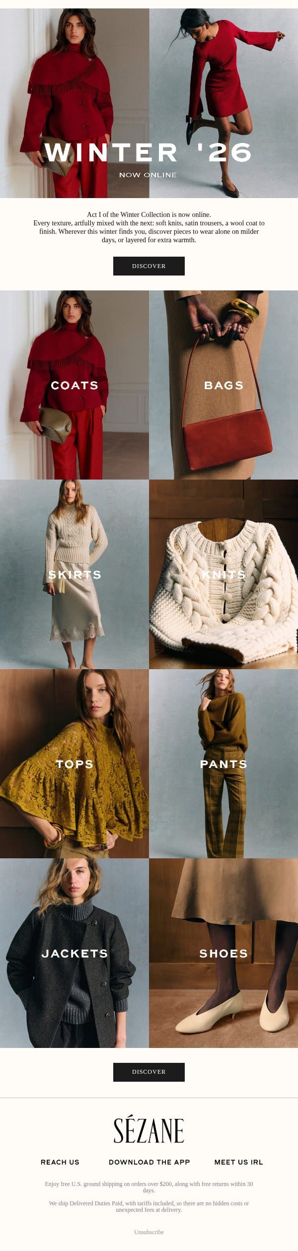 The Best of Winter '26 email from Sezane screenshot