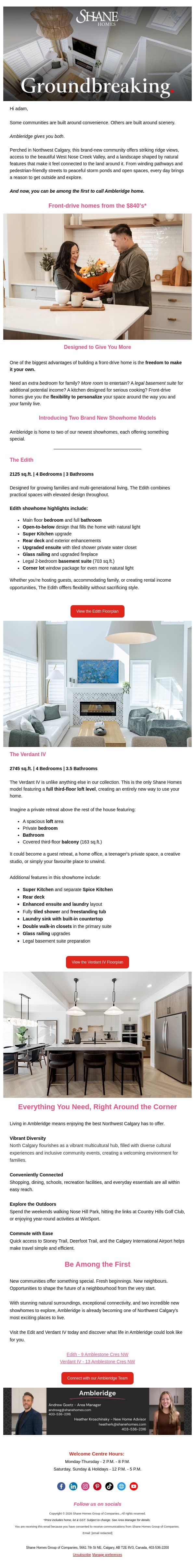 A New Gem in Northwest Calgary email from Shane Homes screenshot