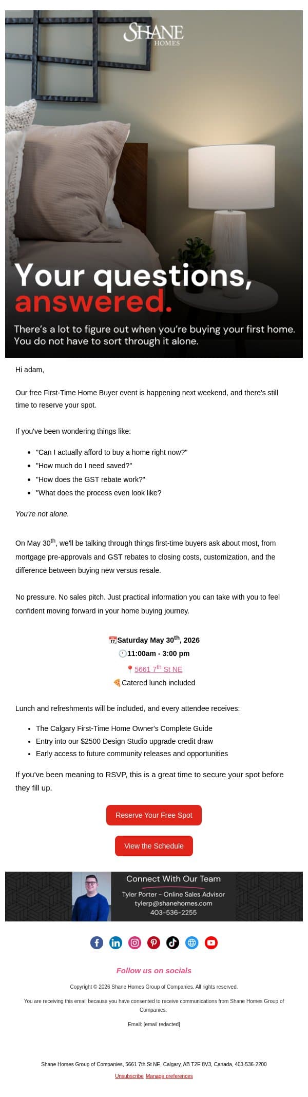 First-Time Home Buyer? Our Free Event is Next Week email from Shane Homes screenshot