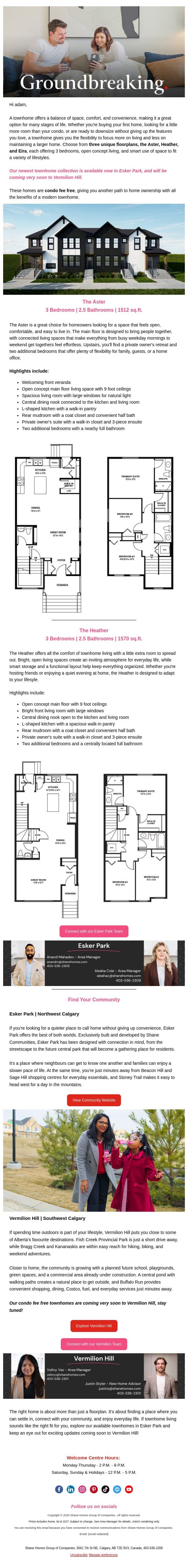 Townhome Living With Shane Homes email from Shane Homes screenshot