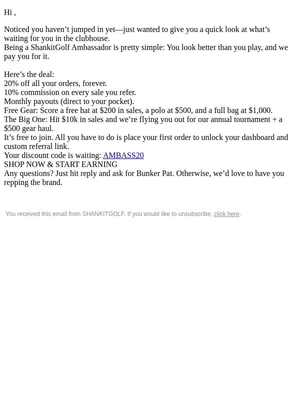 Don't leave us hanging in the rough... email from Shank It Golf