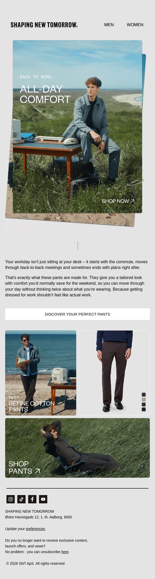 These are the pants you really want to wear at the office email from Shaping New Tomorrow screenshot