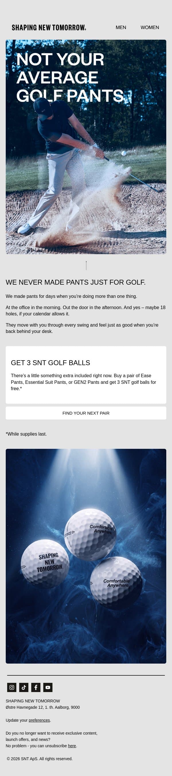 We didn’t make pants for golf email from Shaping New Tomorrow screenshot