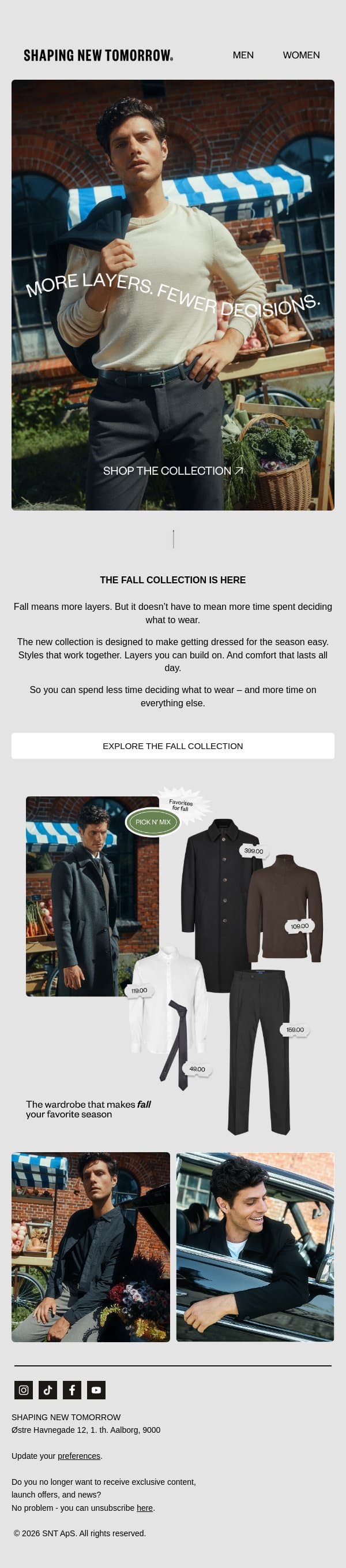 The Fall Collection has arrived email from Shaping New Tomorrow screenshot