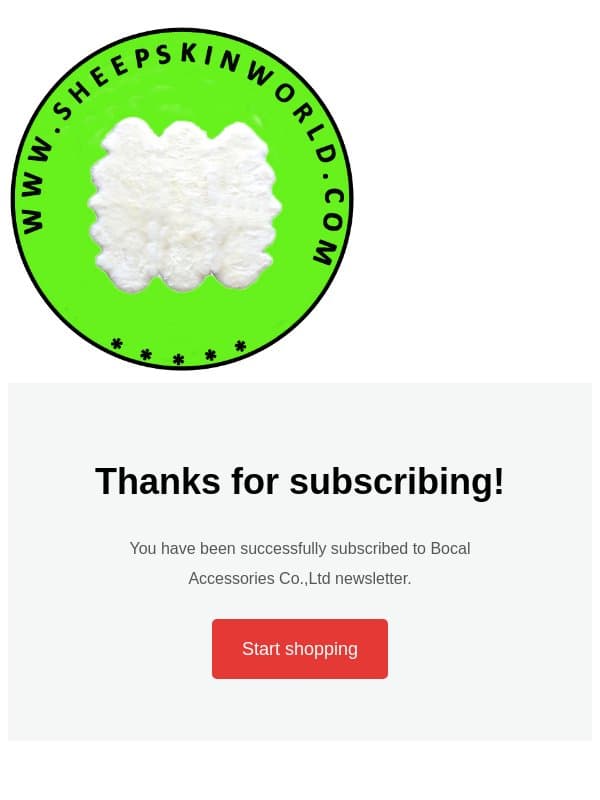 Thanks for subscribing! email from Sheepskin World