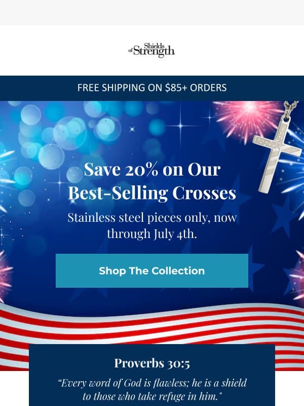 Celebrate Freedom, Save 20% email from Shields of Strength