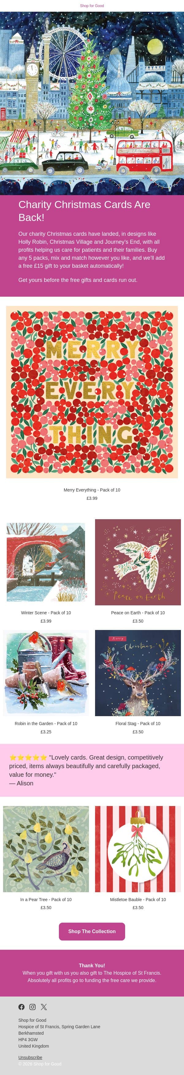 Buy 5, get a free £15 gift, before they’re gone email from Shop for Good screenshot