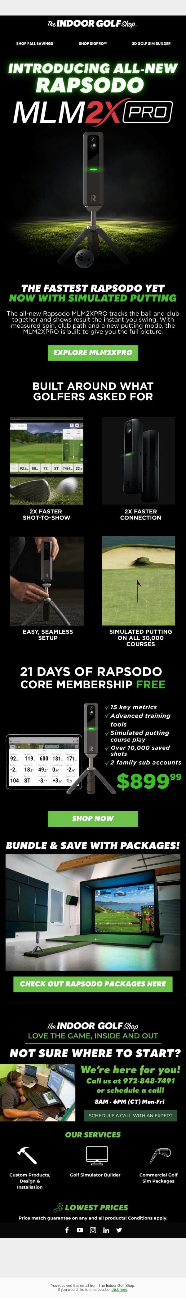 🔥 NEW Rapsodo MLM2XPRO Is Here! email from Shop Indoor Golf screenshot