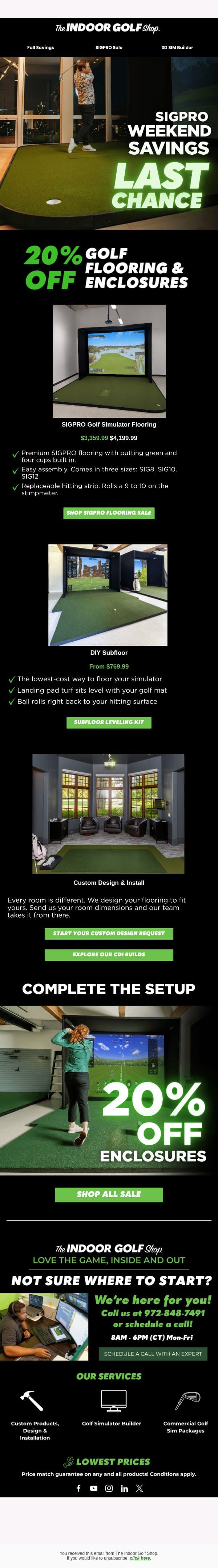 LAST CHANCE TO SAVE ON SIGPRO ⚡ email from Shop Indoor Golf screenshot