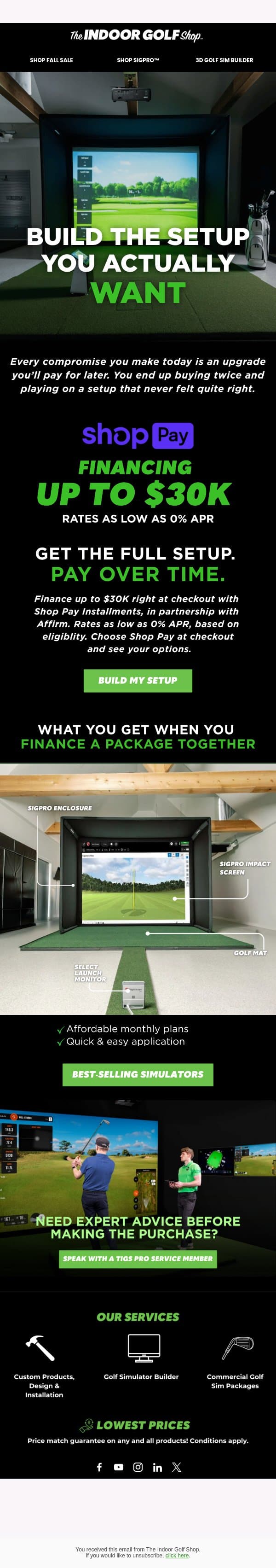 Your Golf Simulator, Financed Up To $30K🏌️♂️ email from Shop Indoor Golf screenshot