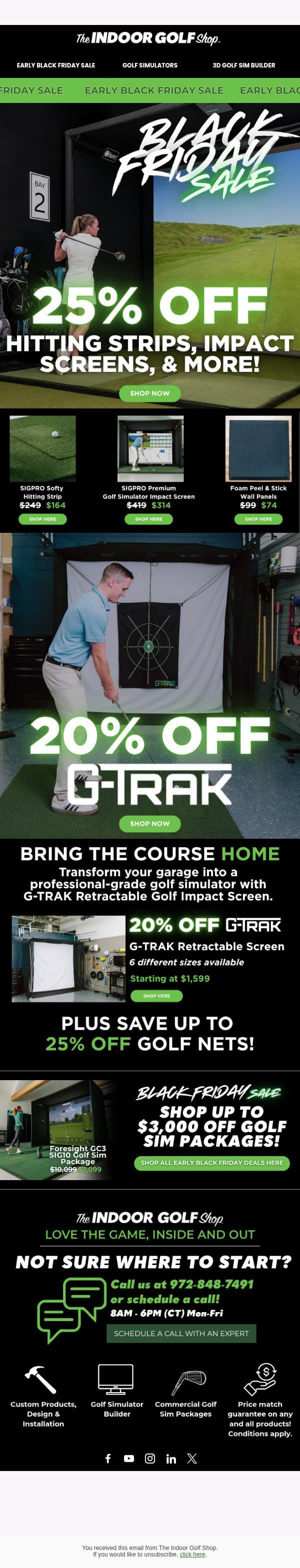 🚨EARLY BLACK FRIDAY SALE START NOW!🚨 email from Shop Indoor Golf screenshot