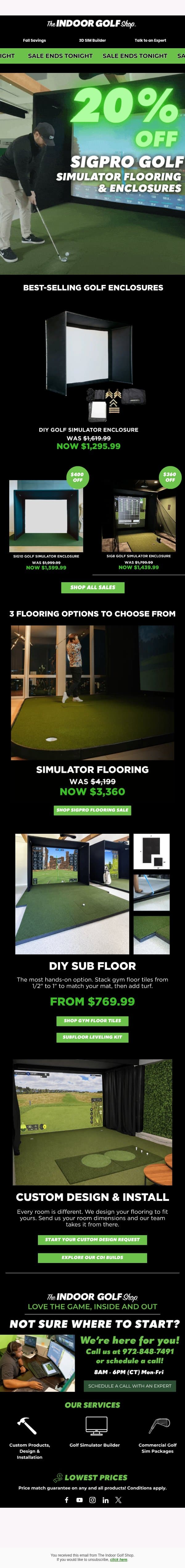 🚨 20% OFF Ends Tonight! email from Shop Indoor Golf screenshot