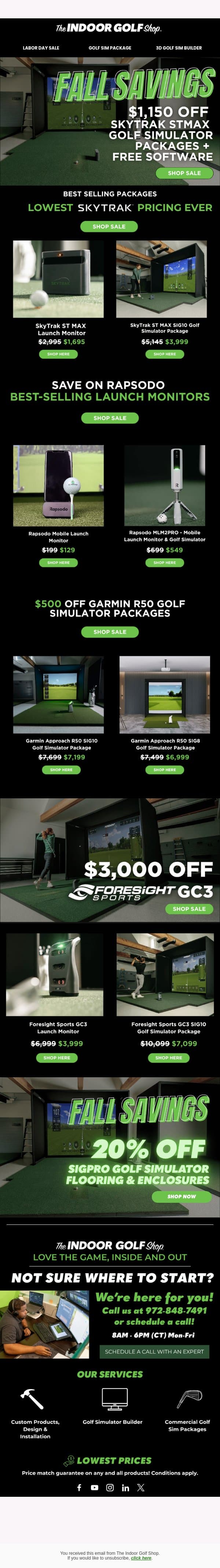 Golf SIM Package Deals You Can't Miss! email from Shop Indoor Golf screenshot