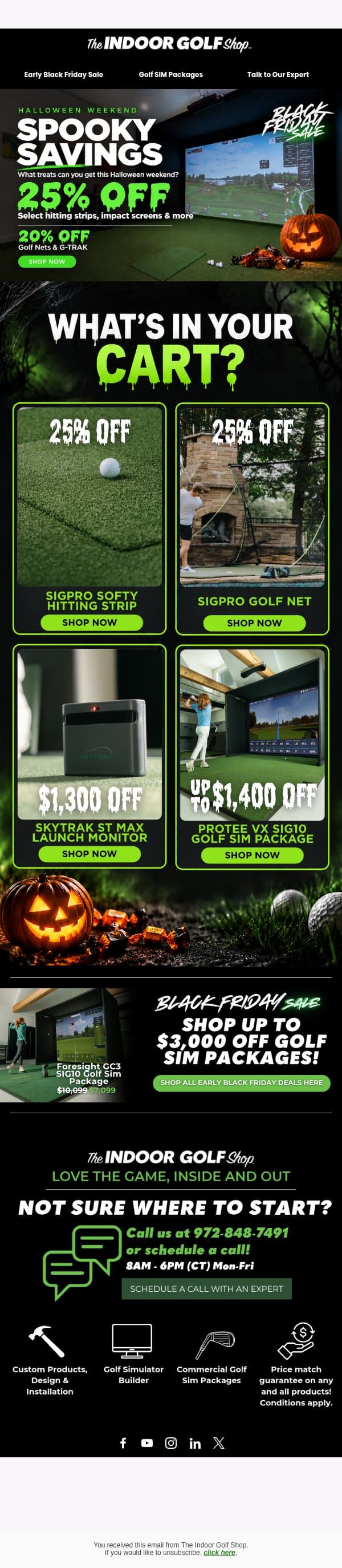 Spooky Savings on Hitting Strips and SIMS! ๐ email from Shop Indoor Golf screenshot