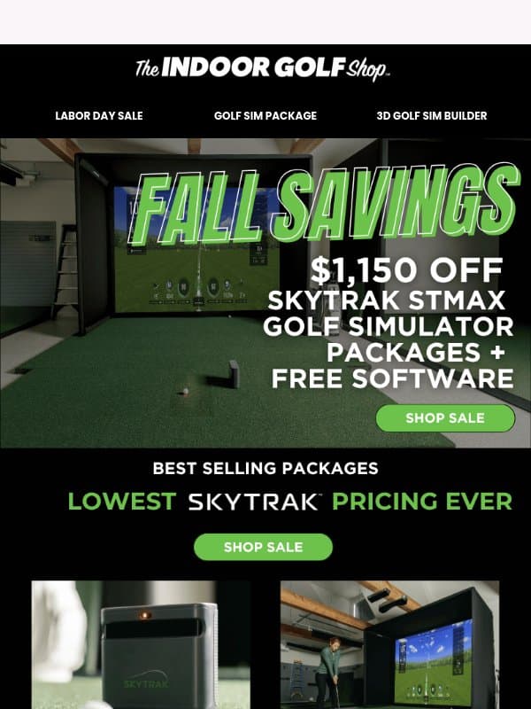 Golf SIM Package Deals You Can't Miss! email from Shop Indoor Golf