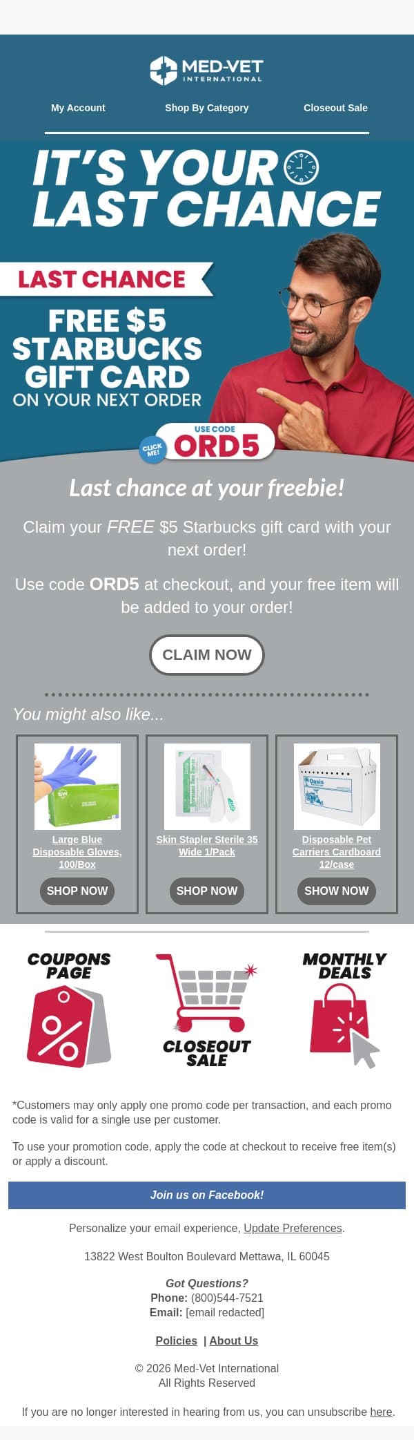 Times Ticking! It's Your Last Chance! email from ShopMedVet screenshot