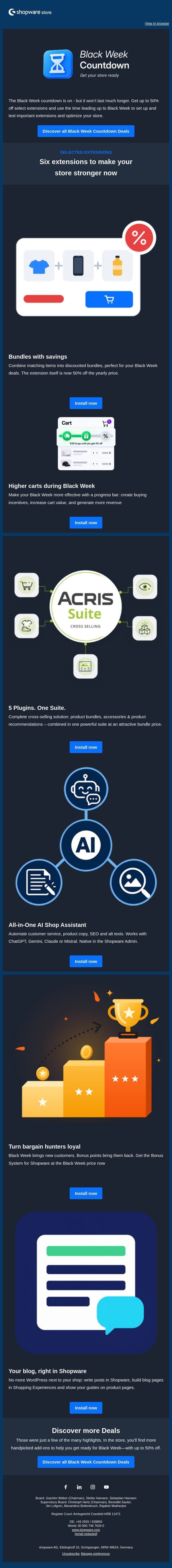 Black Week is coming closer. Is your store ready? email from Shopware screenshot