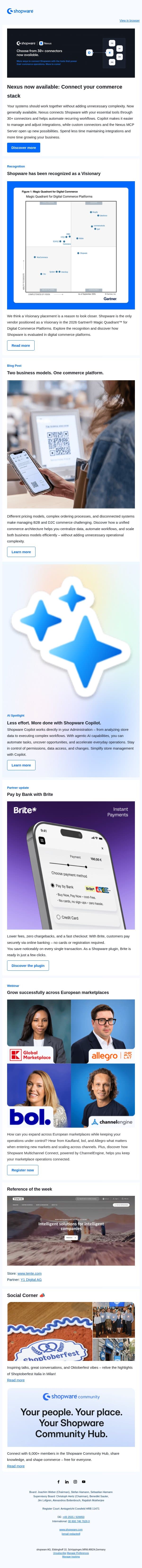 Complex commerce integrations, made simple email from Shopware screenshot
