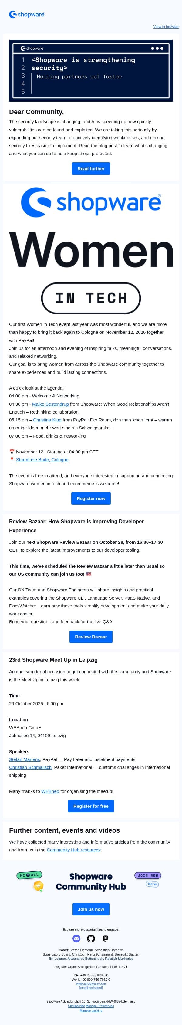 Developer news from the Shopware universe in October email from Shopware screenshot