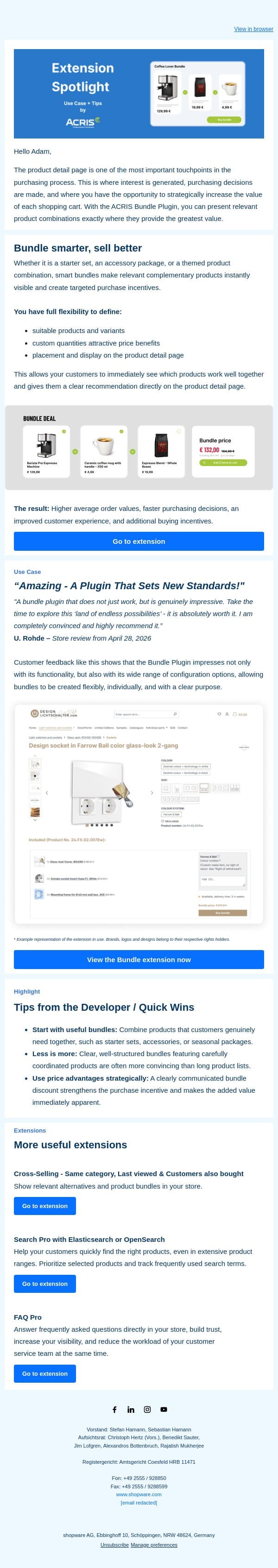 Boost conversions with smart product bundles email from Shopware screenshot