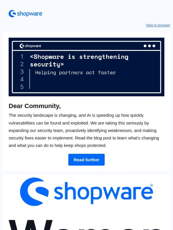 Developer news from the Shopware universe in October email from Shopware