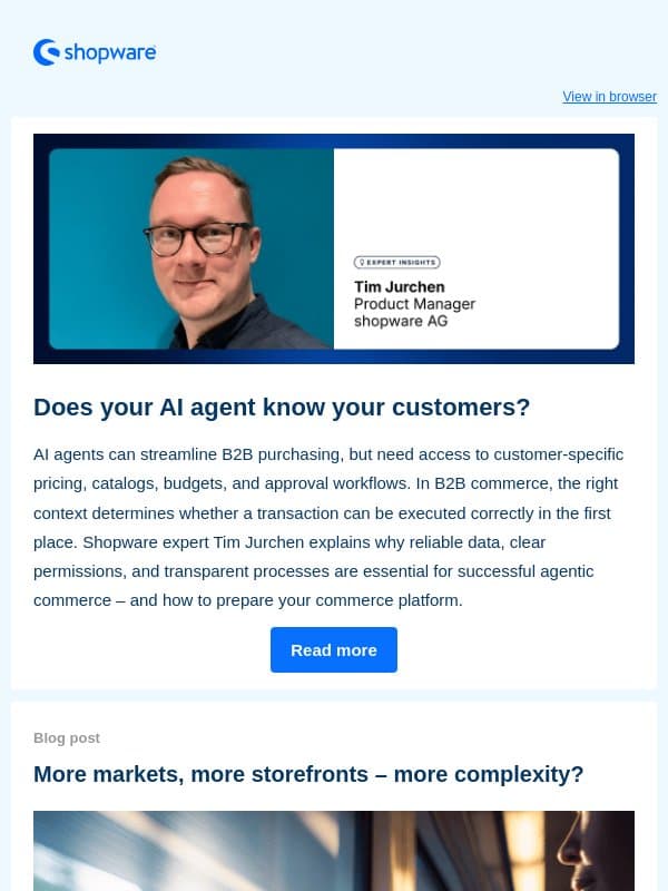 AI agents in B2B: Without customer context, every order is a risk email from Shopware