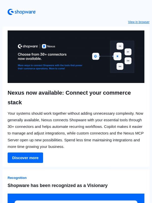 Complex commerce integrations, made simple email from Shopware