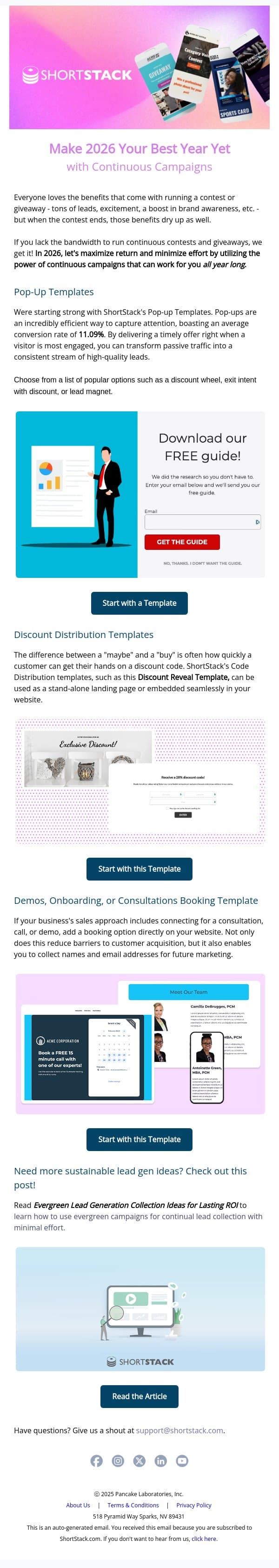 What if your best campaigns never ended? email from Shortstack screenshot