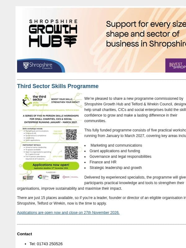 Grow Your Organisation, Strengthen Your Impact with Fully Funded Support from Shropshire Growth Hub email from Shropshire Council