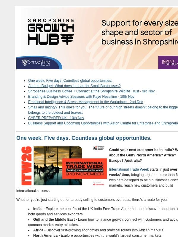 Hub Highlights: November Events & Opportunities email from Shropshire Council