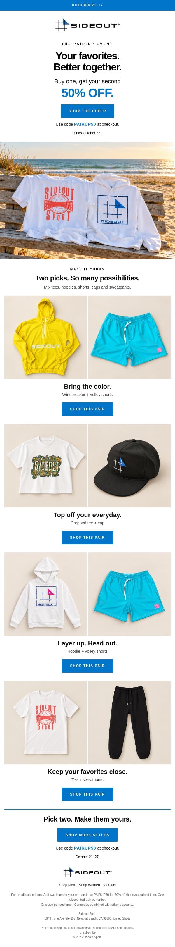 Your second favorite is 50% off email from Sideout Volleyball Club screenshot