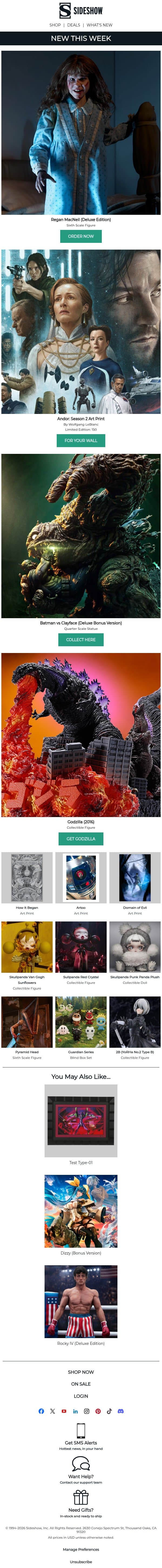 Get the latest in horror & sci-fi! email from Sideshow Collectibles screenshot