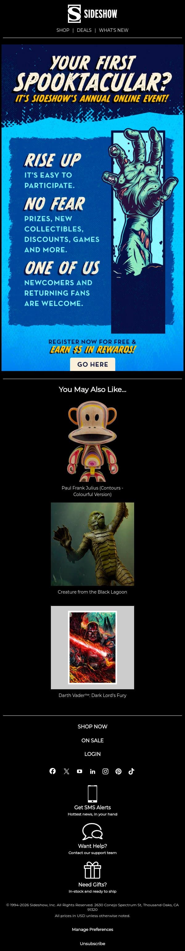 π Something Spooktacular this way comes! email from Sideshow Collectibles screenshot
