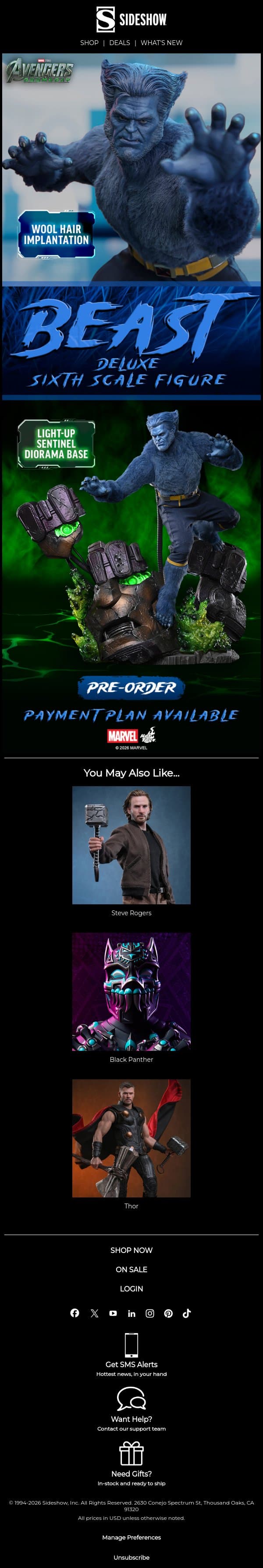 🔵 Hot Toys brings Beast to their Doomsday lineup. 🔥 email from Sideshow Collectibles screenshot
