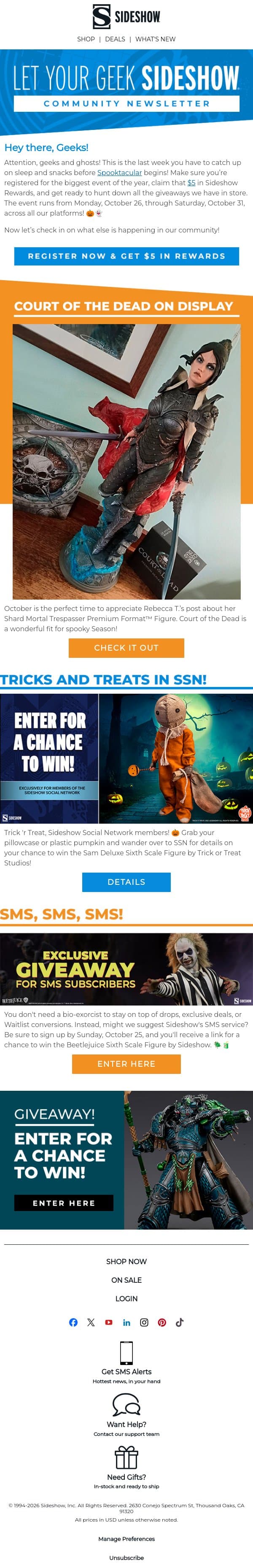 Spooktacular is almost here! ๐ email from Sideshow Collectibles screenshot