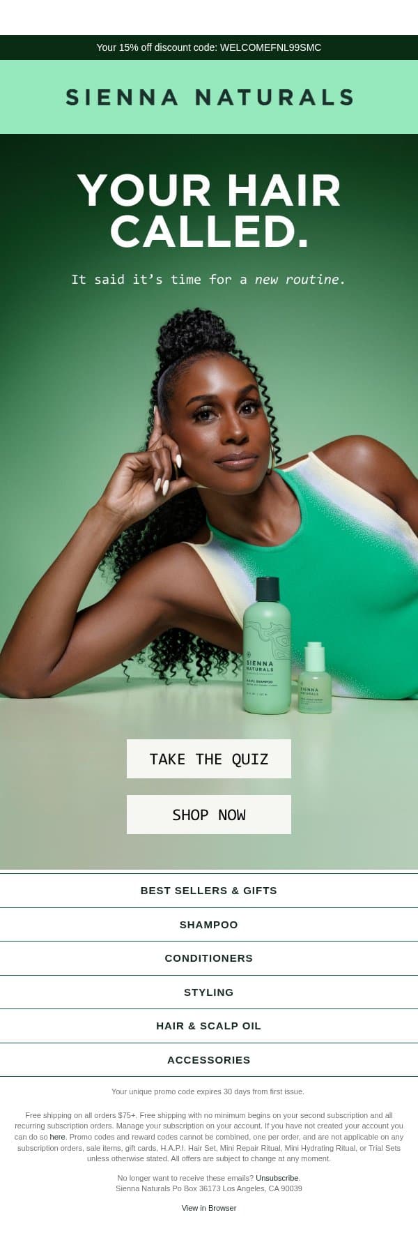 Not sure where to start? email from Sienna Naturals screenshot
