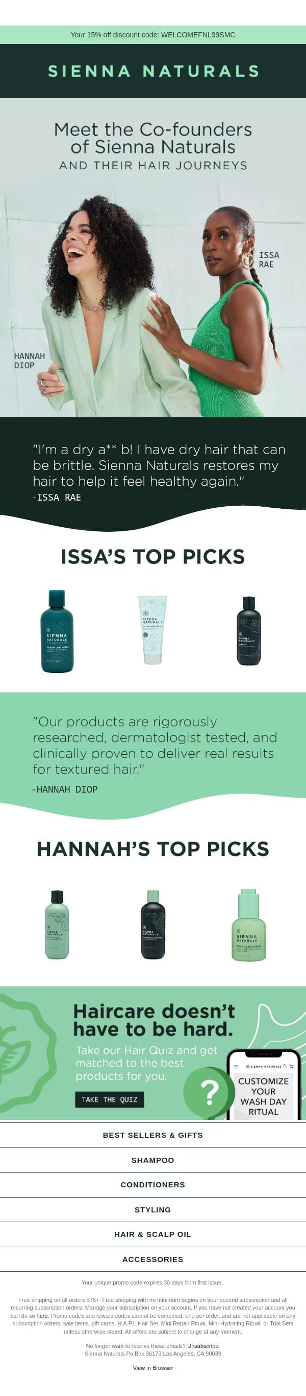 Meet the Co-founders of Sienna Naturals email from Sienna Naturals screenshot