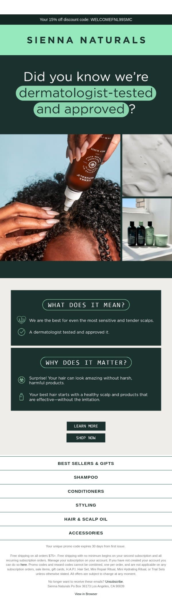 Dry, sensitive scalp? We can help. πββοΈ email from Sienna Naturals screenshot