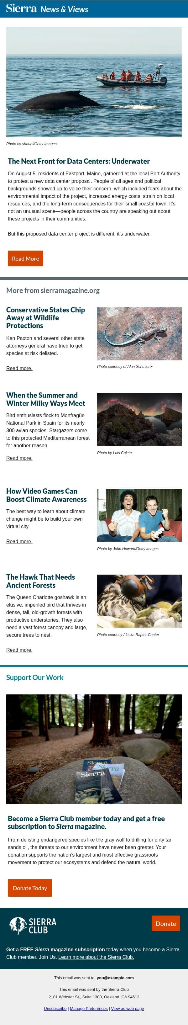 The Next Front for Data Centers: Underwater email from Sierra Club screenshot