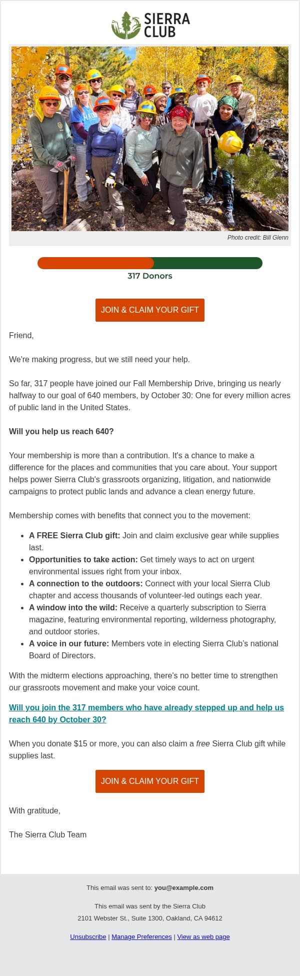 Friend, 317 confirmed, are you next? email from Sierra Club screenshot