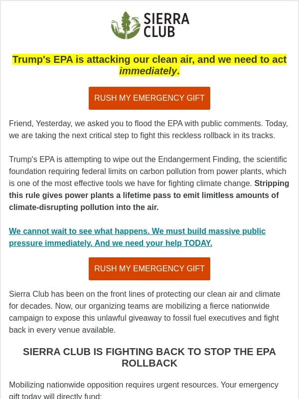 🚨Climate protections are under attack -- by the EPA email from Sierra Club